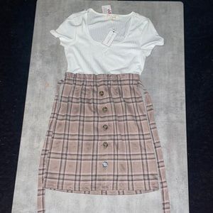 No comment juniors plaid button placket short sleeve dress small pink/white